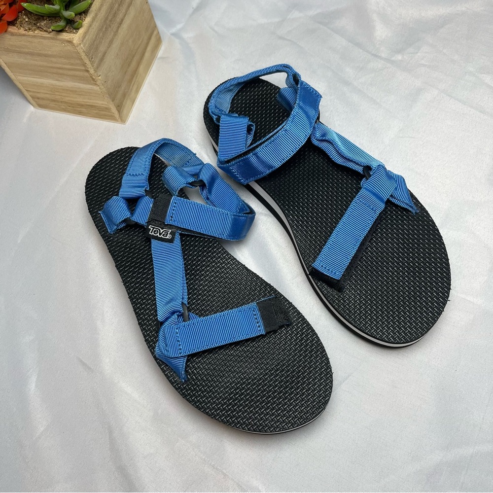 Teva Universal Platform Flatform Sandals Blue Siz… - image 2
